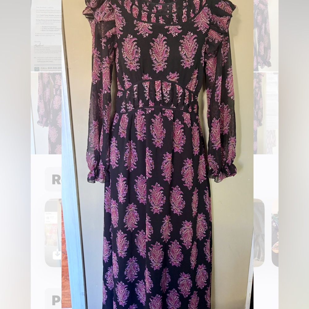Mango Black and Pink Paisley Long Sleeve Dress